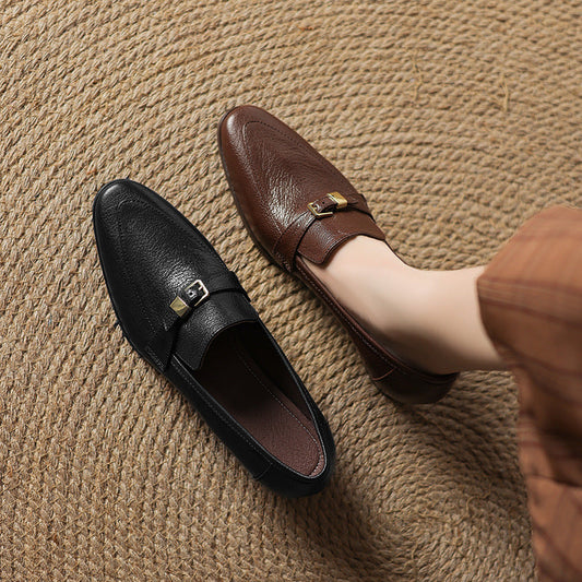 Escarpins décontractés en cuir, talon 3 cm