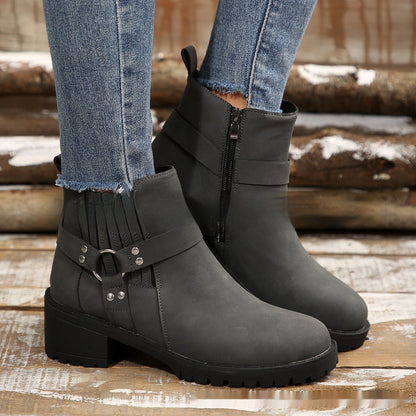 Bottines pour femmes avec boucle de ceinture et bande élastique