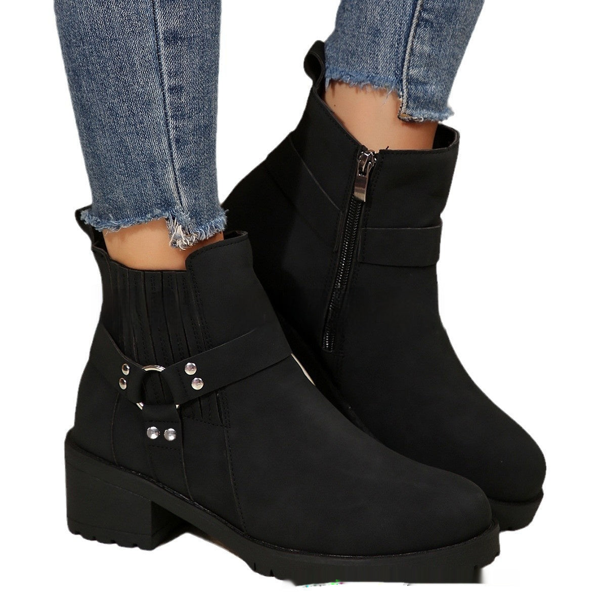 Bottines pour femmes avec boucle de ceinture et bande élastique