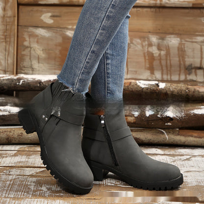 Bottines pour femmes avec boucle de ceinture et bande élastique