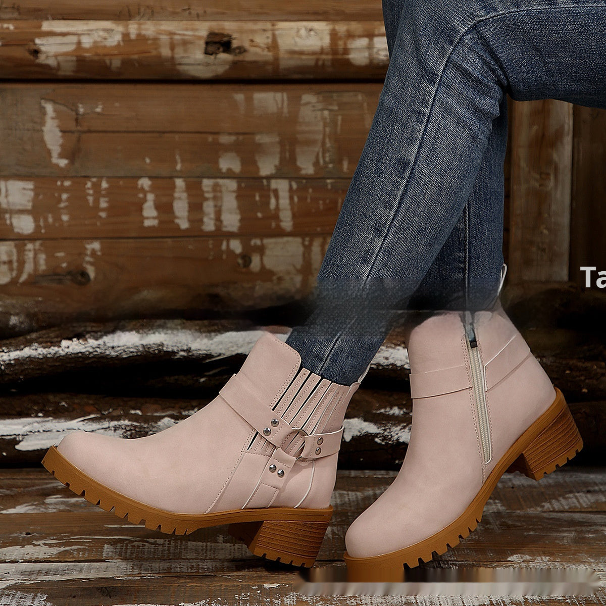 Bottines pour femmes avec boucle de ceinture et bande élastique