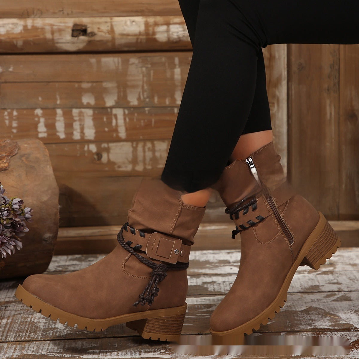 Bottines pour femmes avec boucle de ceinture et bande élastique